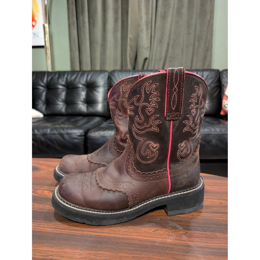 Ariat Fatbaby Brown Leather Pink Heart Western Boots 10010809 Womens 7.5 B